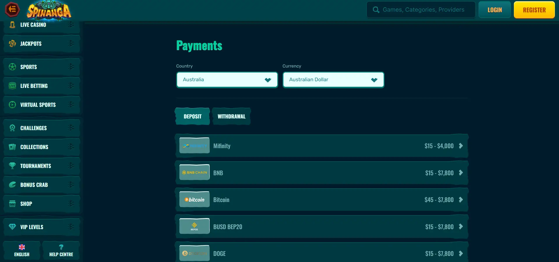 spinanga payment methods