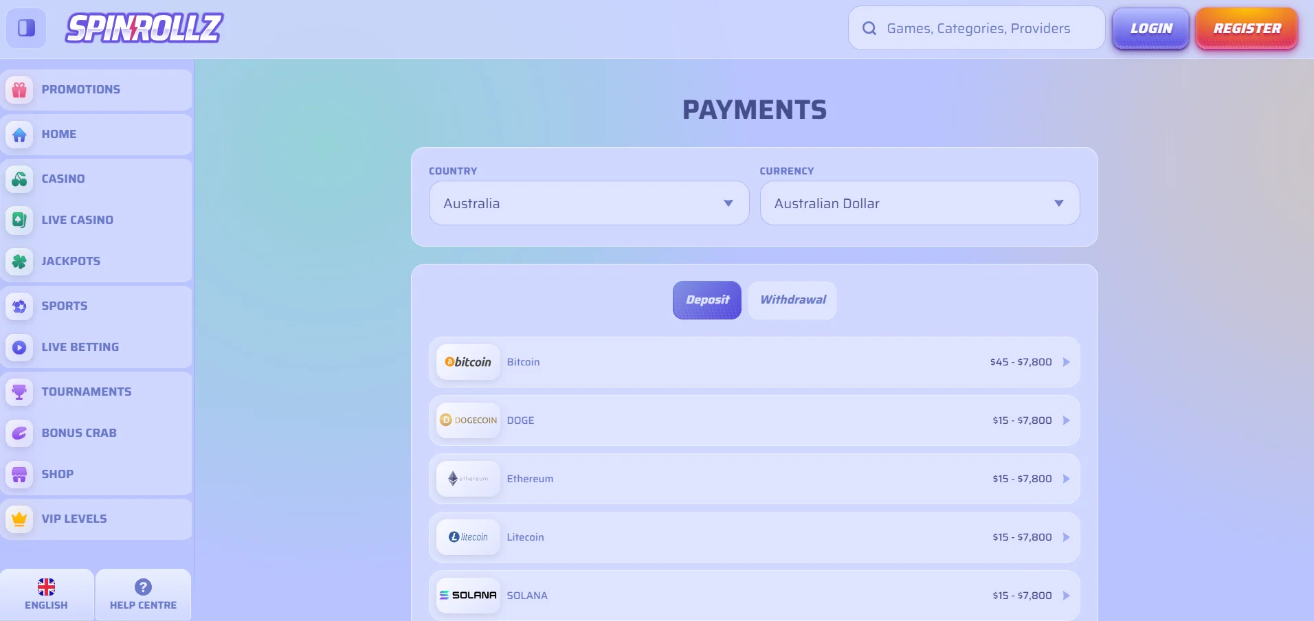 spinrollz payment methods 