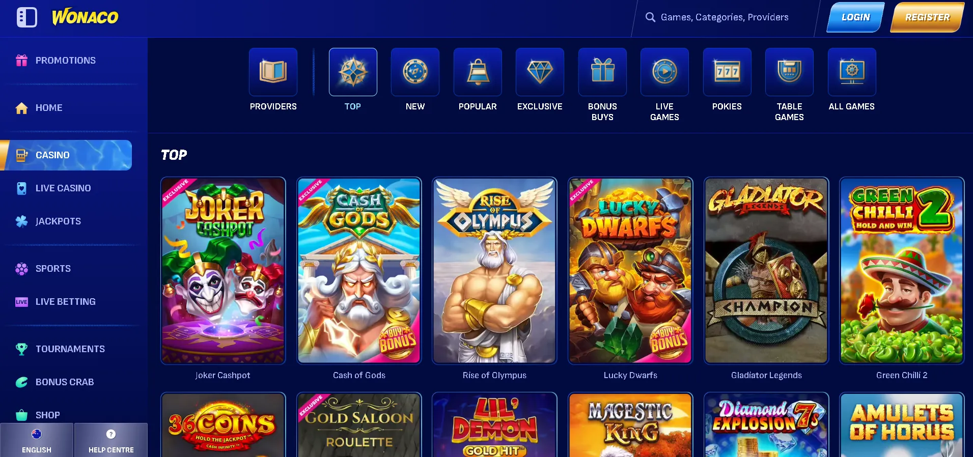 wonaco casino games