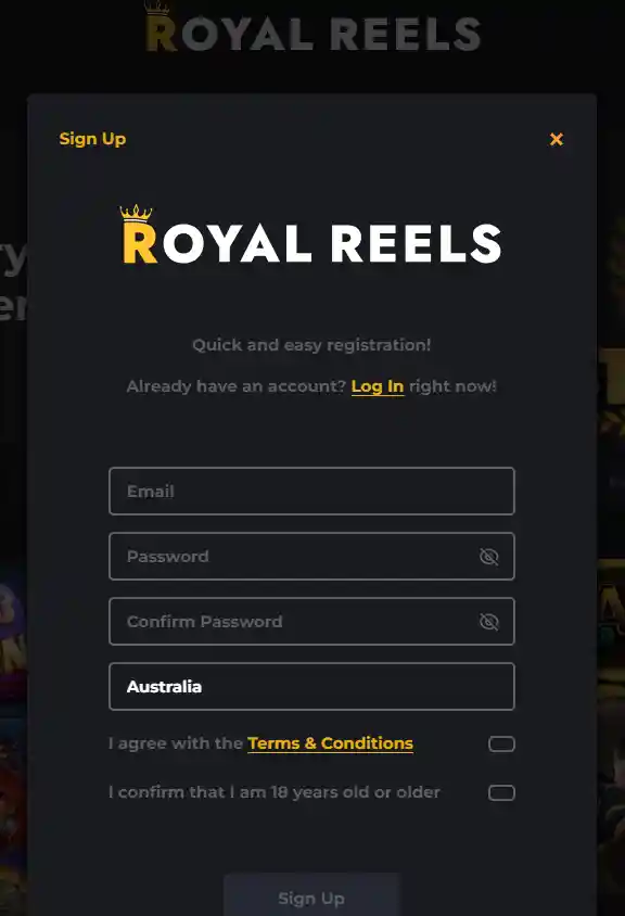 royal reels registration form