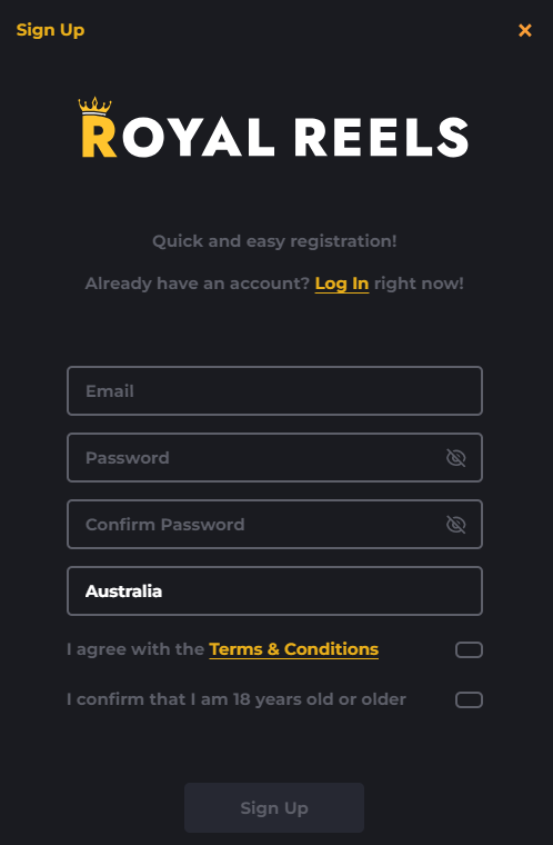 royal reels registration form