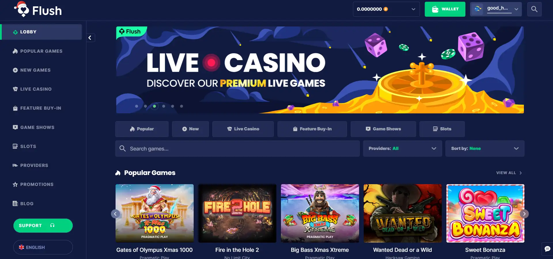 flush live casino