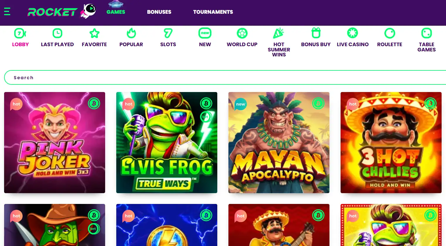 casinorocket games lobby